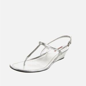 Prada Metallic Silver Wedge Sandals
